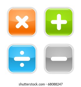 Colored glossy rounded square buttons with mathematical sign with drop shadow on white