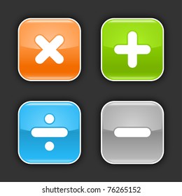 Colored glossy rounded square buttons with mathematical sign with shadow on gray. 10 eps