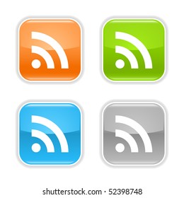 Colored glossy square web buttons with RSS sign on white