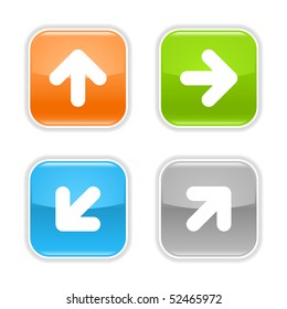 Colored glossy square web buttons with arrow sign on white
