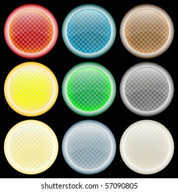 colored glossy web buttons against black background, abstract vector art illustration