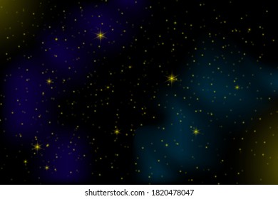 Colored glow in the night sky. Starred space. Blue galaxy. Space nebula. Vector illustration.