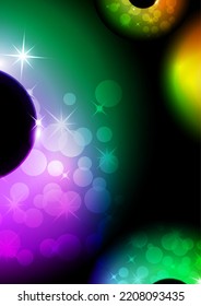 Colored glowing magic rings, glare, sparks. Abstract background for an invitation. Vector illustration