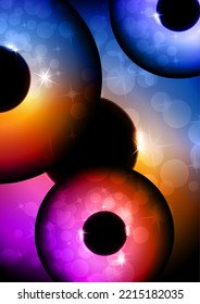Colored glowing magic rings, glare, sparks. Abstract background for an invitation. Vector illustration