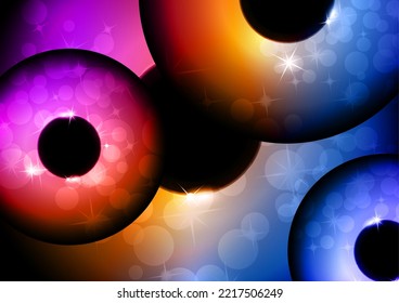 Colored glowing magic rings, glare, sparks. Abstract background for an invitation. Vector illustration
