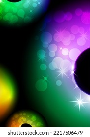 Colored glowing magic rings, glare, sparks. Abstract background for an invitation. Vector illustration