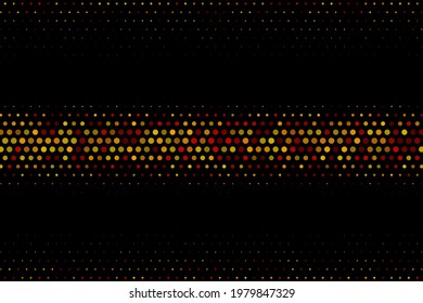 Colored gold, halftone vector circles on a dark background, design element