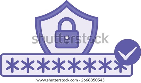 Colored Good Password Icon. Vector Illustration. Shield, Padlock, and Long Code. Additional Account Protection from Unauthorized Access. Concept Password and Data Security