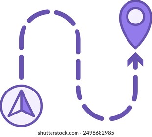 Farbiges GPS-Symbol. Vektorsymbol. Zeigt den Anfang und das Ende der Straße. Standortzeichen Navigationssystem, Entfernungsmessung. Straßenkonzept