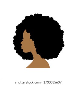 colored graceful Silhouette of the head of an African woman in profile with a lot of curly hair and a magnificent hairstyle

