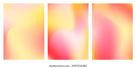 Conjunto de fondo abstracto de degradado de colores. Ilustración de movimiento suave rojo, naranja y amarillo. Textura líquida borrosa