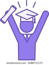 Colored Graduation Icon. Vector Icon of University Graduate with Diploma. The student rejoices at the end of his studies. Education Concept