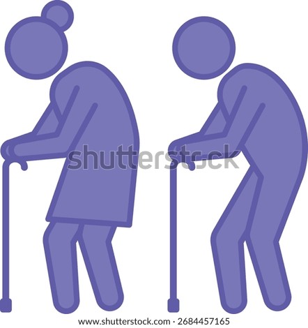 Colored Grandparents Icon. Vector Illustration. Elderly Woman and Man with Canes, Relatives. Grandmother and Grandfather. Family Concept