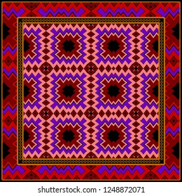 Colored Graphic Pattern Card With Geometric Ornament. Vector Illustration. For Print On Fabric, Papper, Silk Neck Scarf, Kerchief Design.
