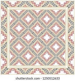 Colored Graphic Pattern Card With Geometric Ornament. Vector Illustration. For Print On Fabric, Papper, Silk Neck Scarf, Kerchief Design.