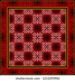 Colored Graphic Pattern Card With Geometric Ornament. Vector Illustration. For Print On Fabric, Papper, Silk Neck Scarf, Kerchief Design.