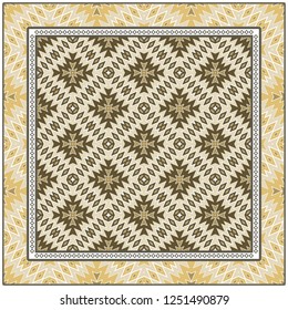 Colored Graphic Pattern Card With Geometric Ornament. Vector Illustration. For Print On Fabric, Papper, Silk Neck Scarf, Kerchief Design.