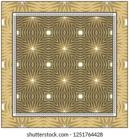 Colored Graphic Pattern Card With Geometric Ornament. Vector Illustration. For Print On Fabric, Papper, Silk Neck Scarf, Kerchief Design.