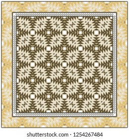 Colored Graphic Pattern Card With Geometric Ornament. Vector Illustration. For Print On Fabric, Papper, Silk Neck Scarf, Kerchief Design.