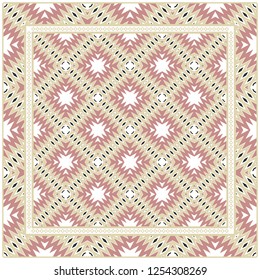 Colored Graphic Pattern Card With Geometric Ornament. Vector Illustration. For Print On Fabric, Papper, Silk Neck Scarf, Kerchief Design.