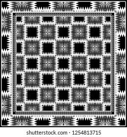 Colored Graphic Pattern Card With Geometric Ornament. Vector Illustration. For Print On Fabric, Papper, Silk Neck Scarf, Kerchief Design.