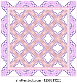 Colored Graphic Pattern Card With Geometric Ornament. Vector Illustration. For Print On Fabric, Papper, Silk Neck Scarf, Kerchief Design.