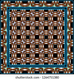 Colored Graphic Pattern Card With Geometric Ornament. Vector Illustration. For Print On Fabric, Papper, Silk Neck Scarf, Kerchief Design.