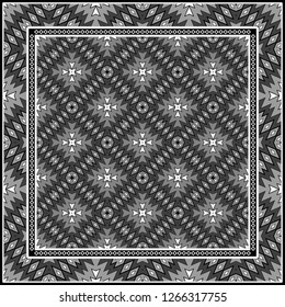 Colored Graphic Pattern Card With Geometric Ornament. Vector Illustration. For Print On Fabric, Papper, Silk Neck Scarf, Kerchief Design.