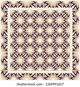 Colored Graphic Pattern Card With Geometric Ornament. Vector Illustration. For Print On Fabric, Papper, Silk Neck Scarf, Kerchief Design.