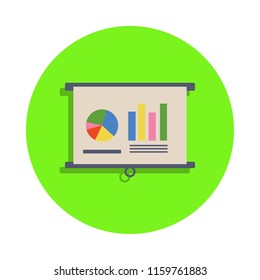 colored graphical indicators on the presentation in green badge icon. Element of science and laboratory for mobile concept and web apps. Detailed presentation icon