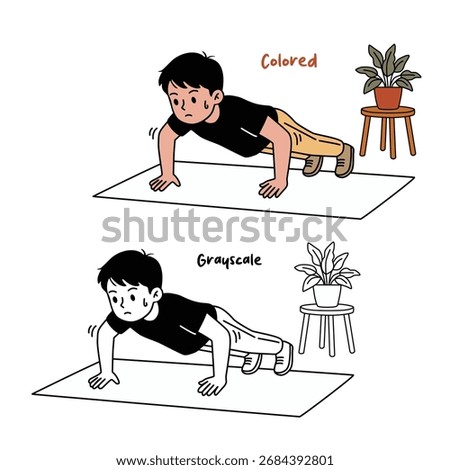 Colored and Grayscale Man Doing Push-Ups