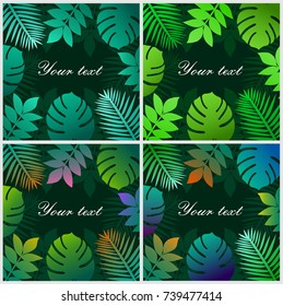 Colored green leaves pattern vector art background collection set design Trendy Summer Tropical 