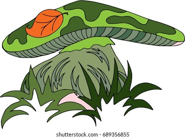 Colored green mushroom in flat style. Nature, plants. Illustration isolated on white