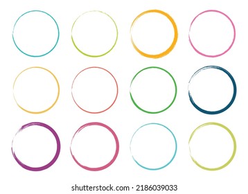 Colored grunge circle brush. Ink frame set vector illustration