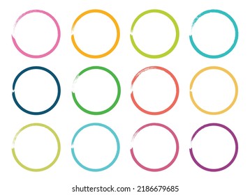 Colored grunge circle brush. Ink frame set vector illustration