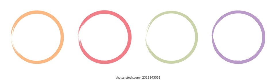 Colored grunge circle brush. Ink frame set vector illustration