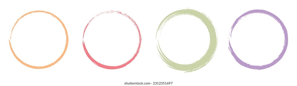 Colored grunge circle brush. Ink frame set vector illustration