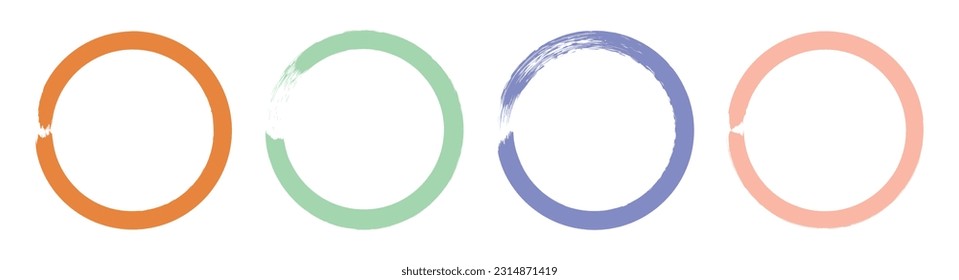 Colored grunge circle brush. Ink frame set vector illustration