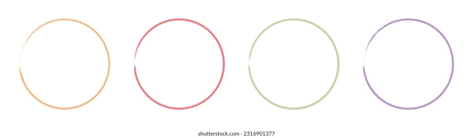 Colored grunge circle brush. Ink frame set vector illustration