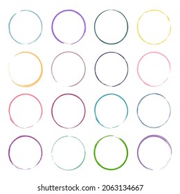 Colored grunge circle frames. Ink signs. Creative abstract design. Interior art. Vector illustration. Stock image. 