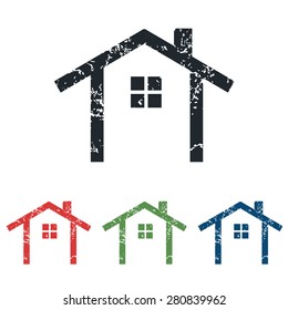 Colored grunge icon set with contour of house, isolated on white