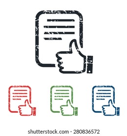 Colored grunge icon set with document page and like symbol, isolated on white