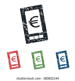 Colored grunge icon set with dollar on phone screen, isolated on white