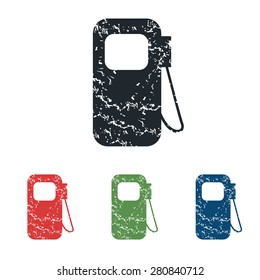 Colored grunge icon set with gas station symbol, isolated on white