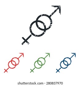 Colored grunge icon set with gender symbols, isolated on white