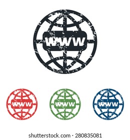 Colored grunge icon set with globe symbol and text WWW, isolated on white