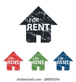 Colored grunge icon set with house and text FOR RENT, isolated on white