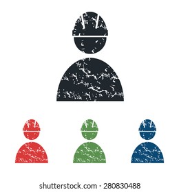 Colored grunge icon set with image of builder in helmet, isolated on white