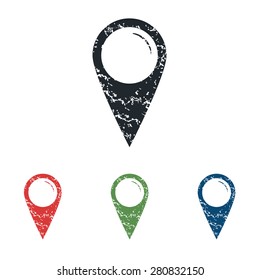 Colored grunge icon set with image of blank map pointer, isolated on white