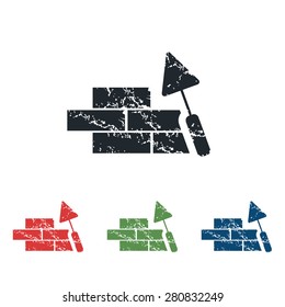 Colored grunge icon set with image of wall under construction, isolated on white
